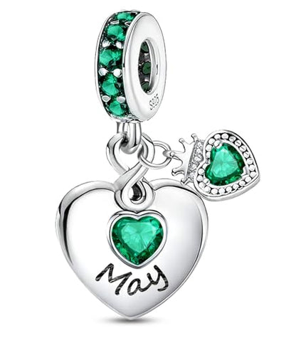 BLUELUNE Birthstone Charms, 925 Sterling Silver Dangle Charm with 5A Cubic Zirconia for Bracelets or Necklaces, Birthday, Mother's Day Present for Women - color: May