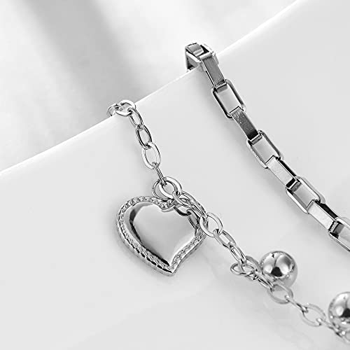 kelistom 316L Stainless Steel Love Heart Charm Bracelet for Women Romantic Gift Silver/Rose/18k Gold Plated OT Clasp Bracelets - color: 2-heart white