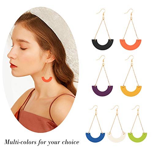 KINIVA Leather Dangle Earrings for Women Trendy, Lightweight Leaf Circle Lightning Earrings Drop, Jewelry Gifts for Women - color: 31 Orange