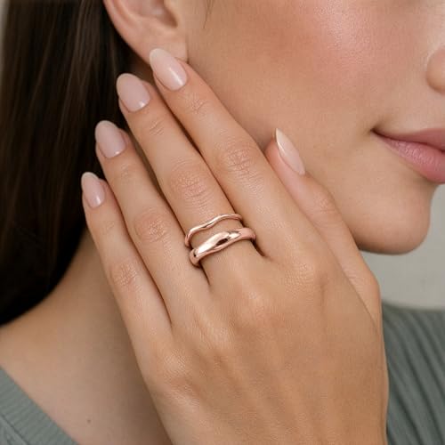 Gold Rings for Women Men Non Tarnish, Waterproof Chunky 14K Gold Plated Dainty Stackable Rings Trendy Statement Pinky Thumb Rings Engagement Eternity Wedding Band Ring Stacking Gold Jewelry Size 3 4 5 6 7 8 9 10 11 - color: Rose Gold, size: 9