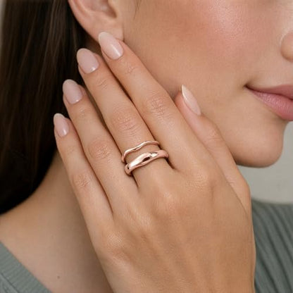 Gold Rings for Women Men Non Tarnish, Waterproof Chunky 14K Gold Plated Dainty Stackable Rings Trendy Statement Pinky Thumb Rings Engagement Eternity Wedding Band Ring Stacking Gold Jewelry Size 3 4 5 6 7 8 9 10 11 - color: Rose Gold, size: 8