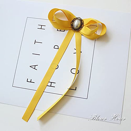 FASELE JKQBUX Women's Brooch Pin pearl Jk preppy style Pre Neck Tie Wedding Party Bow for Women Student Bow Tie accessory - color: Yellow