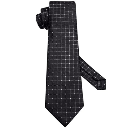 Dubulle Mens Paisley Striped Tie Woven Necktie for Men and Handkerchief Cufflinks Set Wedding Formal Business - color: Black White