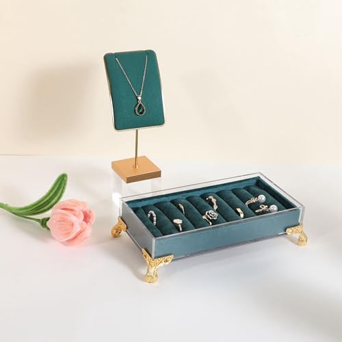 velvet slots Ring holder for jewelry organizer, Earring ring display stand for selling, felt ring jewelry holder tray showcase【Velvet slots Ring Holder-Blue】 - color: Blue