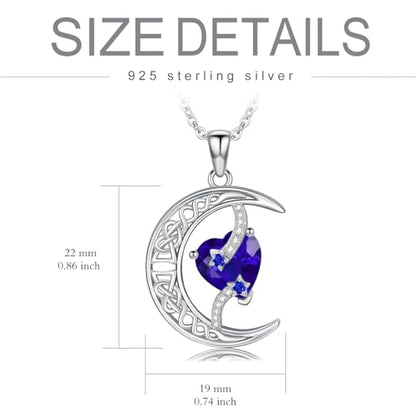TOUPOP Moon and Star Birthstone Necklace for Women 925 Sterling Silver Celtic Moon Jewelry Birthday Mothers Day Gifts for Mom Wife Her - color: 09-September-Sapphire