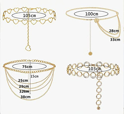Fashion Long Tassel Metal Waist Chain Women Adjustable Body Link Belts Body Belly Jewelry for Jeans Dresses Sun Gold Plated - color: Hearts Silver