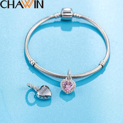 CHAWIN Birthstone Charms, 925 Sterling Silver Heart Dangle Charm, Sparkling CZ Compatible with Pandora Charm Bracelet, Necklace, Birthday Gifts for Women/Wife/Mother - style: 10# October