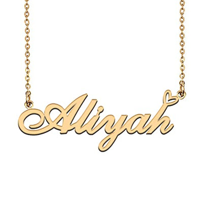 HUAN XUN Custom Name Necklace for Women Stainless Steel Customized Jewelry | 18k Gold Plated Nameplate Heart Pendant,Adjustable Delicate Chain,Personalized Gifts for Mother Day Christmas Birthday - color: Aliyah - Gold