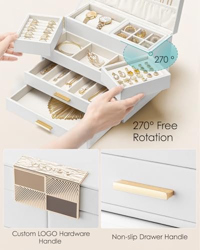VLANDO Jewelry Box,4-Layer Design with Retractable Tray and 2 Drawers, White - color: D.White, size: 4-Layer