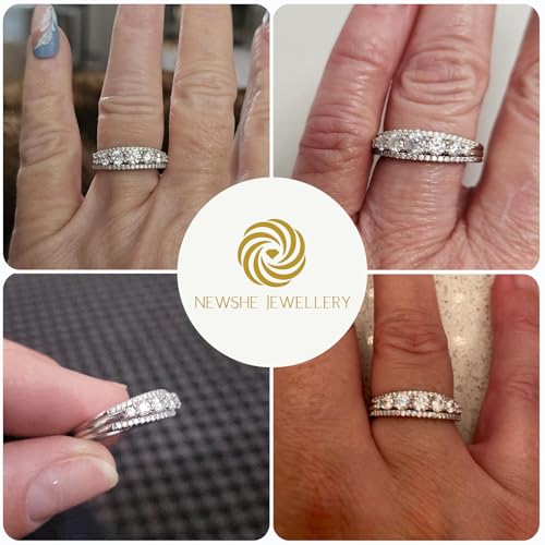 Newshe Jewellery Moissanite Wedding Bands for Women Eternity Ring 925 Sterling Silver Engagement Anniversary Stacking Size - color: Cubic Zirconia-Silver