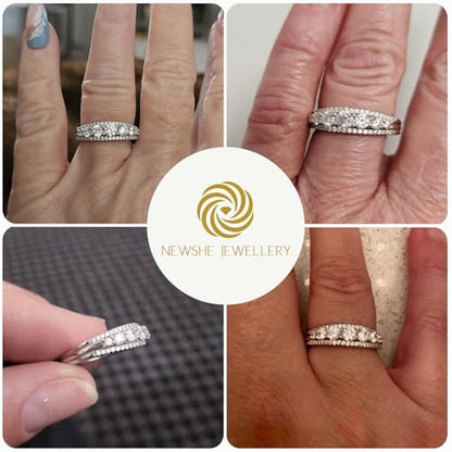 Newshe Jewellery Moissanite Wedding Bands for Women Eternity Ring 925 Sterling Silver Engagement Anniversary Stacking Size - color: Cubic Zirconia-Silver