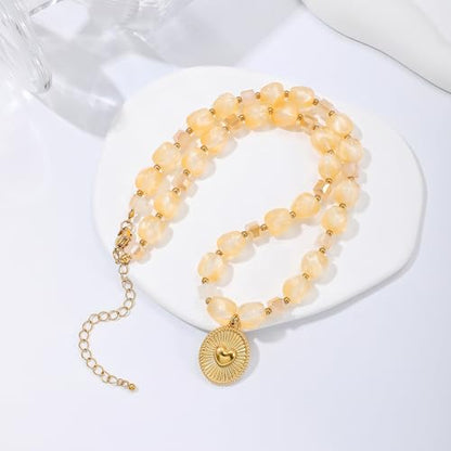 Chunky Beaded Necklaces for Women Trendy Colorful Acrylic Bead Statement Necklace Puffy Heart Pendent Necklaces for Women Boho Fashion Jewelry - color: K-crystal yellow