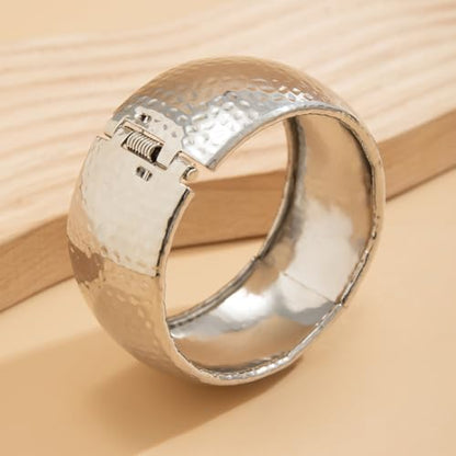 CJIAYUJEW 3Pcs Big Chunky Gold Bangle for Women Silver Cuff Wide Bracelet Trendy Teardrop Wire Irregular Minimalist Jewelry - style: B-Silver