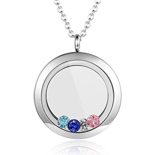 EVERLEAD Locket Necklace, DIY Floating Round Locket Pendant, Living Floating Memory Necklace for Women Friendship Necklace Memory Nostalgic - style: 25mm screw