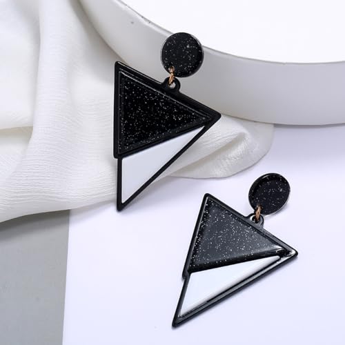 Black White Acrylic Earrings for Women Acrylic Triangular Drop Dangle Earrings Trendy Water Drop Two Tone Stud Earrings Geometric Resin Statement Earrings Jewelry - color: Triangular