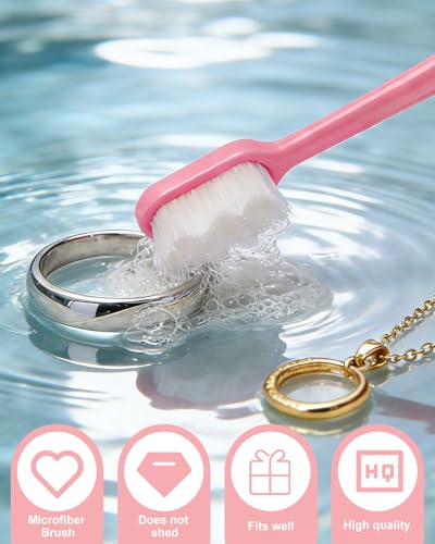 Jewelry Cleaning Kit with Cleaning Brushes and Velvet Polishing Cloths - color: 5 Piece Pink