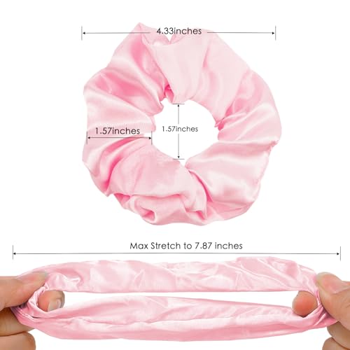 KICOSY Pink Silk Hair Scrunchies for Women Girls 12Pcs Bulk for Thick Hair No Damage Hair Ties Accessories - color: pink