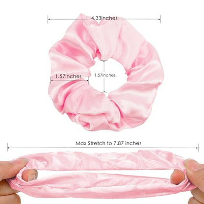 KICOSY Pink Silk Hair Scrunchies for Women Girls 12Pcs Bulk for Thick Hair No Damage Hair Ties Accessories - color: pink