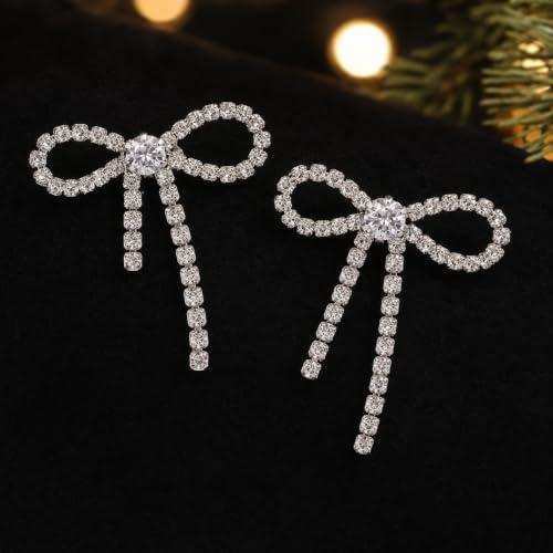 Bow Earrings Red Earrings for Women Dangle Cute Earrings Red Stuff Jewelry Outfits Accessories Gifts for Girls - color: B2:silver rhinestone bow earrings