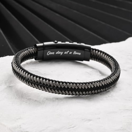 VNOX Men's Inspirational Mantra Engarved Handmade Braided Leather Adjustable Cuff Bangle Bracelet Encouragement Motivational Gift for Men - style: Black-Grey