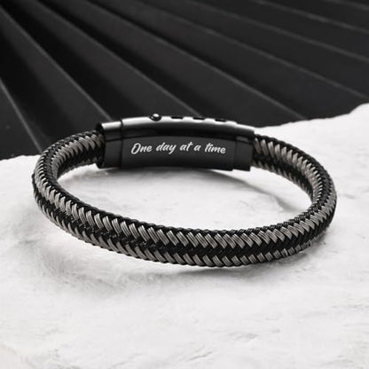 VNOX Men's Inspirational Mantra Engarved Handmade Braided Leather Adjustable Cuff Bangle Bracelet Encouragement Motivational Gift for Men - style: Black-Grey