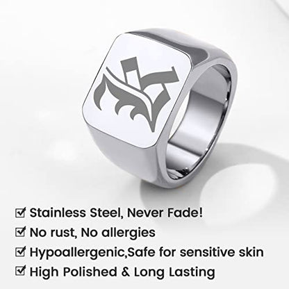GoldChic Jewelry Personalized Signet Rings Men Women, Stainless Steel Custom Photo Bold Square/Oval Monogram/Old English Initial Pinky Stacking Statement Ring in Black/Silver/Gold (Size 7-14) - color: Steel-Initial -Square