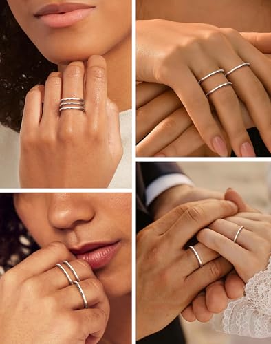 LOYALLOOK 1.5mm Silver Rings for Women Non Tarnish Stainless Steel Rings | Thin Stackable Band Rings Plain Knuckle Rings Thumb Pinky Midi Stacking Rings - color: Silver Tone