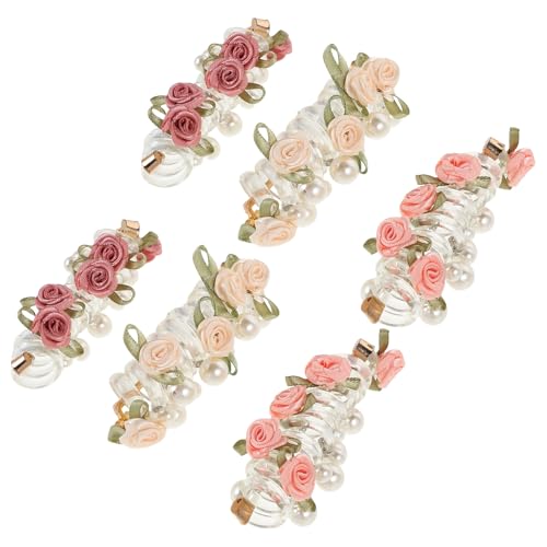 VILLCASE 6pcs Pearl Flower Telephone Cord Hair Ties Set Elastic Spiral No-snag Hair Coils for Women Ponytail Holders in Deep