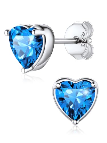 ChicSilver 925 Sterling Silver Earrings Sparkling Heart/Round/Princess Cut Birthstone Earrings for Women Birthday Jewelry with Gift Box - style: B.December(Blue Topaz)-Heart Cut