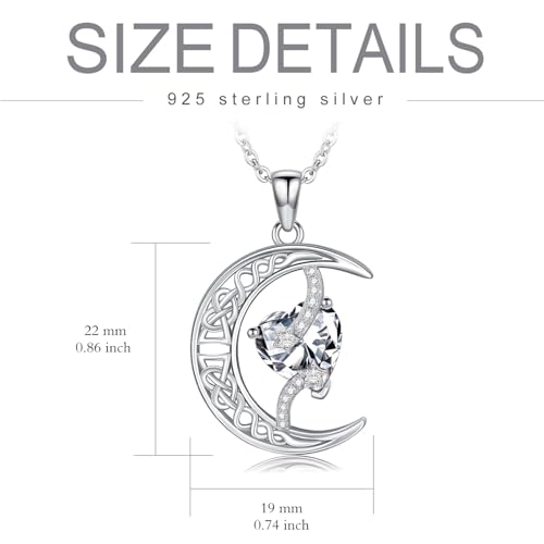 TOUPOP Moon and Star Birthstone Necklace for Women 925 Sterling Silver Celtic Moon Jewelry Birthday Mothers Day Gifts for Mom Wife Her - color: 04-April-Simulated Diamond
