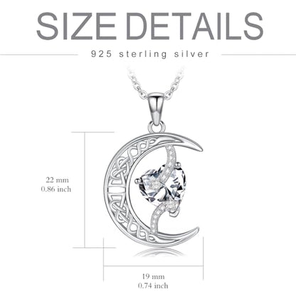 TOUPOP Moon and Star Birthstone Necklace for Women 925 Sterling Silver Celtic Moon Jewelry Birthday Mothers Day Gifts for Mom Wife Her - color: 04-April-Simulated Diamond