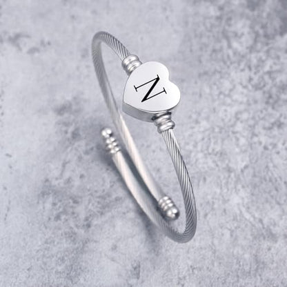 MUERDOU Initial Bracelet for Women Alphabet 26 Letters Bracelet Heart Cable Charm Bracelets Gifts for Her - style: N