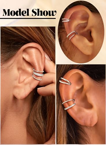 3Pcs Ear Cuff Earrings for Women Non Piercing14K Gold Plated Ear Cuffs Clip on Cartilage Earrings Adjustable Fake Earrings Lightweight