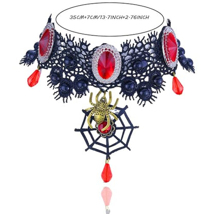 Vampire Choker Necklace for Women Gothic Lace Choker Necklace Y2K Goth Red Black Zirconia Pendant Necklaces Halloween Dark Bridal Vampire Costume Jewelry Accessories - style: Style-I