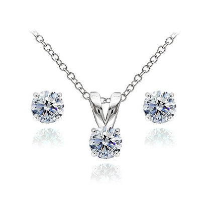 B. BRILLIANT Sterling Silver Small Dainty Crystal Solitaire Necklace & Stud Earrings Birthstone Jewelry Set for Women Bridesmaids - color: April - Clear