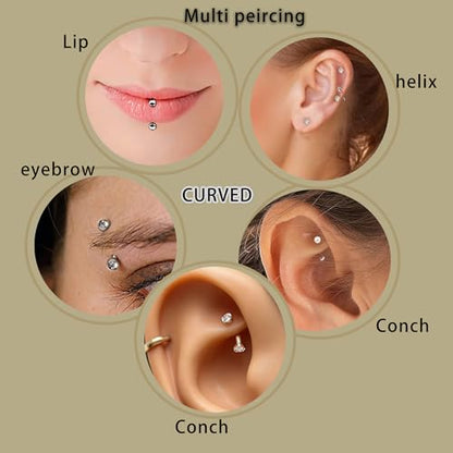 Suotarn Eyebrow Piercing Jewelry Surgical Steel Curved Barbell Tiny Eyebrow Ring Vertical Labret Lip Jewelry Ear Rook Helix Conch Daith Earrings For Women Men 16g 6mm/8mm/10mm