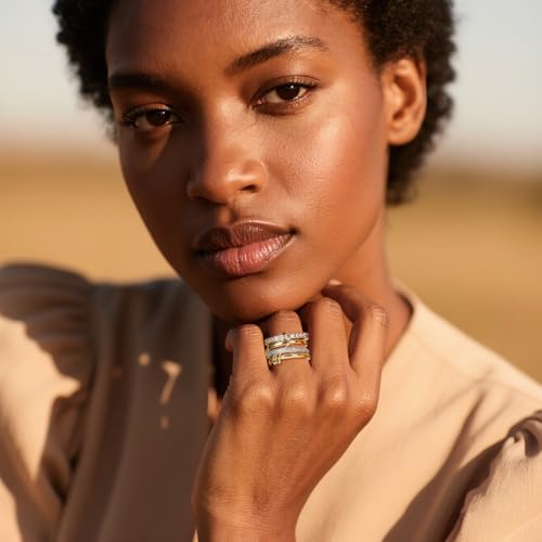 18K Gold-Plated Interlocked Ring for Women, Non Tarnish CZ Band | Interlocked inseparable one-piece ring for women. Triple & quadruple linked styles, non-tarnish CZ jewelry for daily wear - color: Gold Sliver