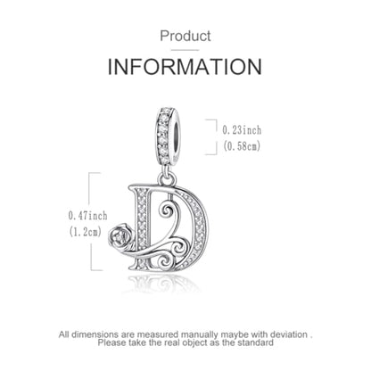 LNQOBU Complete A~Z Alphabet Charm Letter Beads, Solid 925 Sterling Silver with Cubic Stones Rose Alphabet Charm fits Pandora Bracelets Necklace Women Jewelry - color: CYT-D