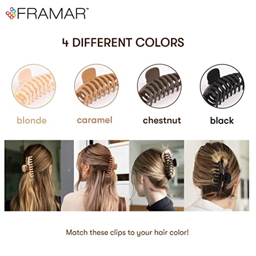 FRAMAR Extra Large Claw Clips For Thick Hair, Hair Claws Pack, Hairclips | Large Hair Clips For Thick Hair, Claw Clip Pack, Hairclips. For Women, Ganchos Para El Cabello, Non Slip Matte Finish - color: Neutral