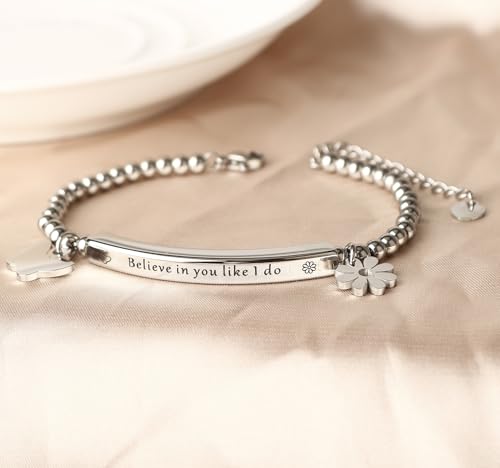 DS Inspirational Bracelet for Women Christian Engraved Bibler Verse Cross Butterfly Daisies Charm Bracelet, Exquisite Stainless Steel Jewelry Daughter Best Friend Bestie - style: Believe in you like i do--Silver 2