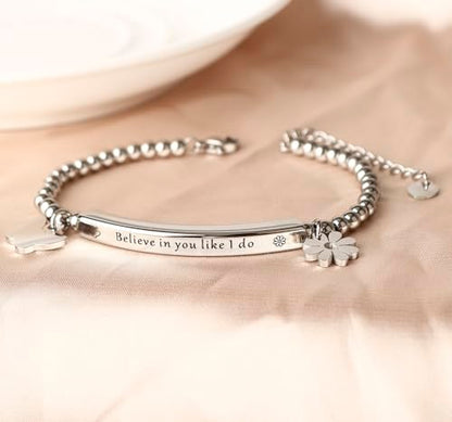 DS Inspirational Bracelet for Women Christian Engraved Bibler Verse Cross Butterfly Daisies Charm Bracelet, Exquisite Stainless Steel Jewelry Daughter Best Friend Bestie - style: Believe in you like i do--Silver 2