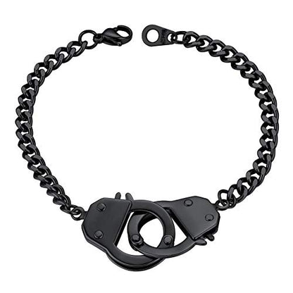 PROSTEEL Trendy Handcuffs Design/Customize Words Ankle Bracelet For Women, 316L Stainless Steel Anklets Silver/Gold/Black Tone, Hypoallergenic, Come with Box - style: B Black-Bracelet(7.5")