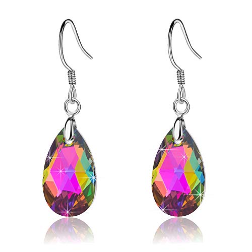 Austrian Crystal Teardrop Drop Earrings for Women, French Hook | 925 Sterling Silver Hook, Crystal Dangle Earrings, Sparkly Teardrop Stone, Lightweight Feel, Day-To-Evening Wear - color: Vitrail Medium