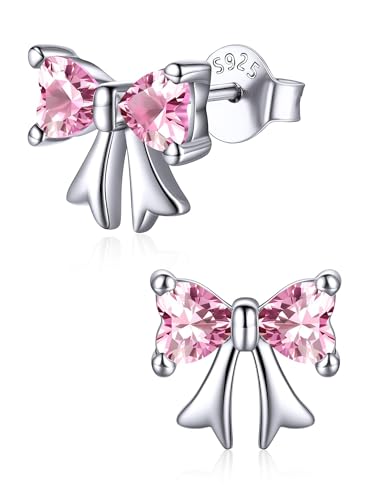 ChicSilver 925 Sterling Silver Bow/Butterfly Earrings for Women Hypoallergenic Birthstone Earrings Dainty Bow/Butterfly Jewelry Gift for Women - color: Bow-October-Tourmaline