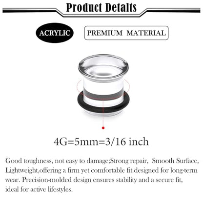 8G-12mm Solid Ear Plugs Tunnels for Women Men Single Flared Ears Gauge Plugs with O-Ring Stretcher Expander Piercing Body Jewelry Black White Clear Opalite 1 Pairs - color: Clear, size: 4 Gauge(5mm) = 3/16 inch