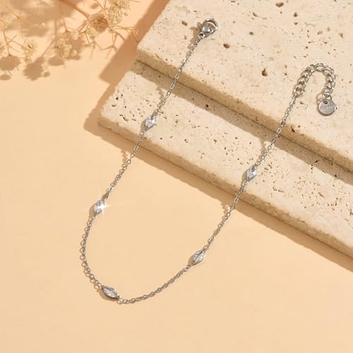 Gold Anklets for Women 18K Gold Plated CZ Ankle Bracelet Dainty Droplet Bar Tennis Ankle Trendy Summer Waterproof Beach Foot Chain Jewelry - color: 5 CZ-White Gold