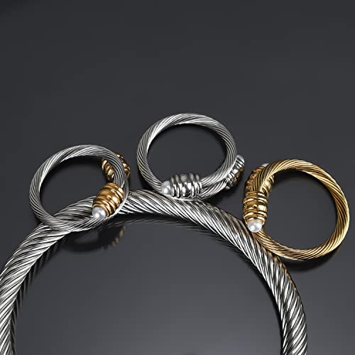 Cable Ring, a Cuff Pearl Ring Designed to Fit Finger Circumference Between 70mm-90mm - color: gold