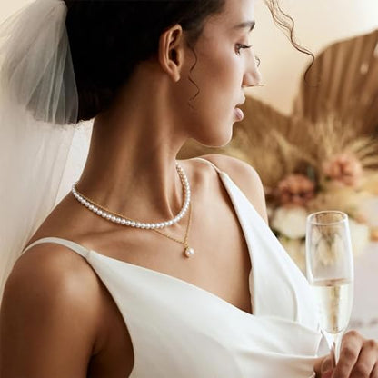 Gold Pearl Necklaces for Women - White Pearls Jewelry Gifts Wedding Bride Bridesmaid Jewelry - color: Gold-Layered Pearl Choker