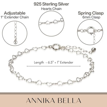 Stacking Bracelet Silver, Minimalist Simple Gourmet Satellite Rectangles Lace Heart Chain Bracelets, 925 Sterling Arm Jewelry for Women, Length 6.5-7.5 Inches - style: Hearts Chain