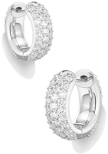Gokeey Cubic Zirconia Hoop Earrings for Women, Sterling Silver Plated Small Huggie Hoops CZ Pave Chunky Thick Earrings Non Tarnish Hypoallergenic Lightweight Jewelry April Birthstone Gifts - color: Silver